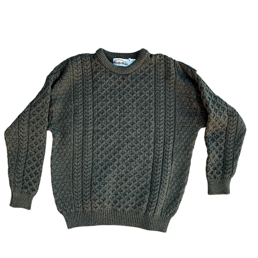 Aran Crafts Irish Wool Chunky Fisherman Knit Western Sweater Made In Ireland